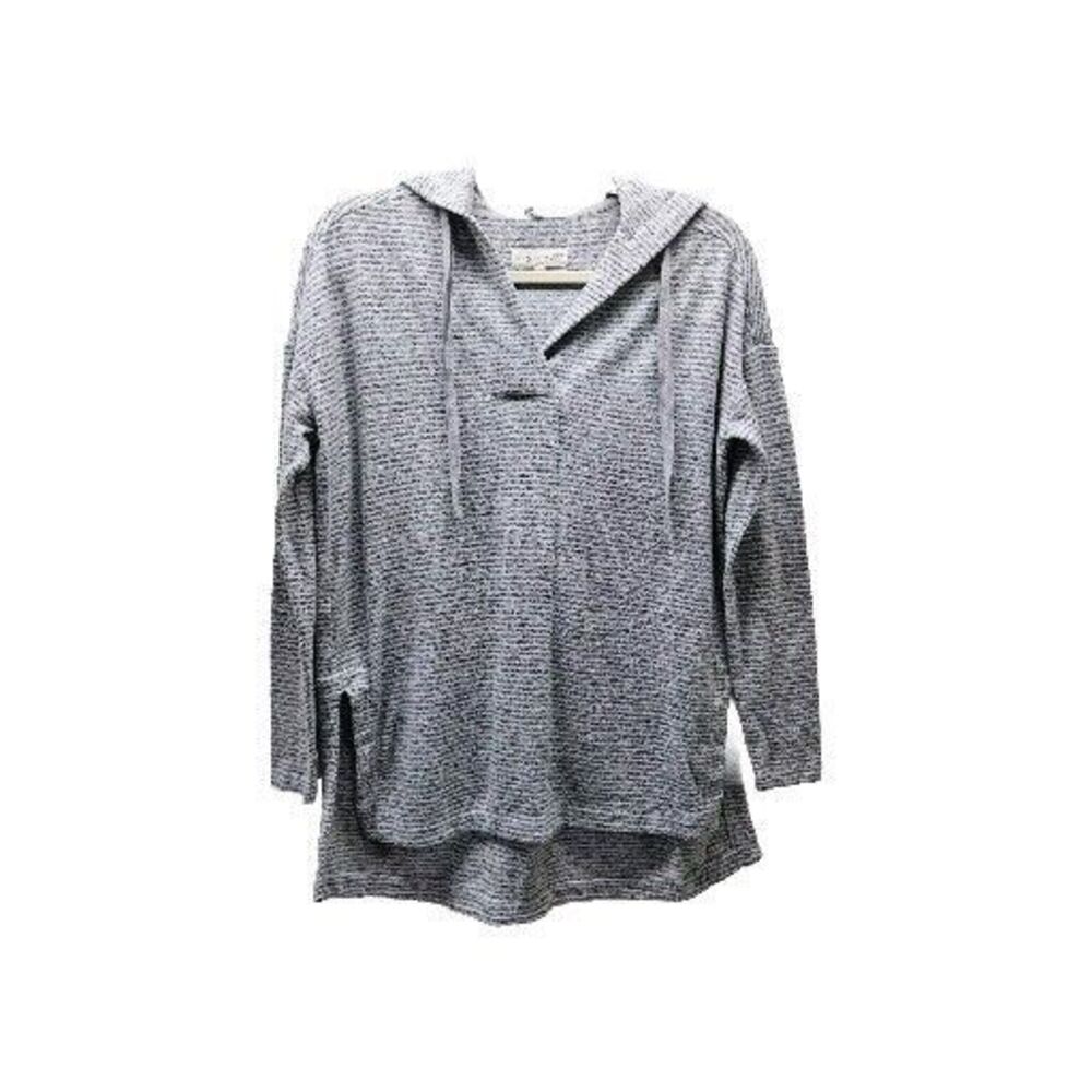 Lou & Grey Loft Womens White Gray Stripe Hooded Oversized Sweater High Low XS